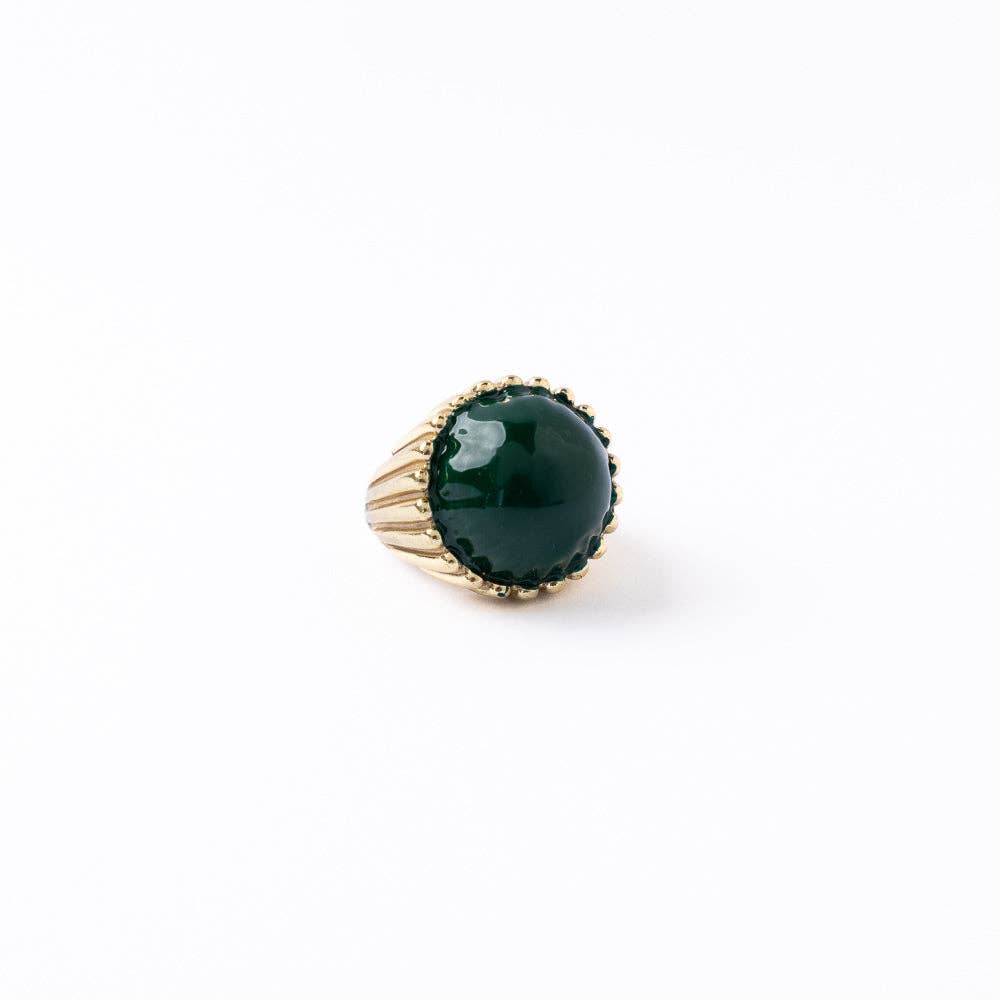 Adjustable Deep Green Enamel Cocktail Ring