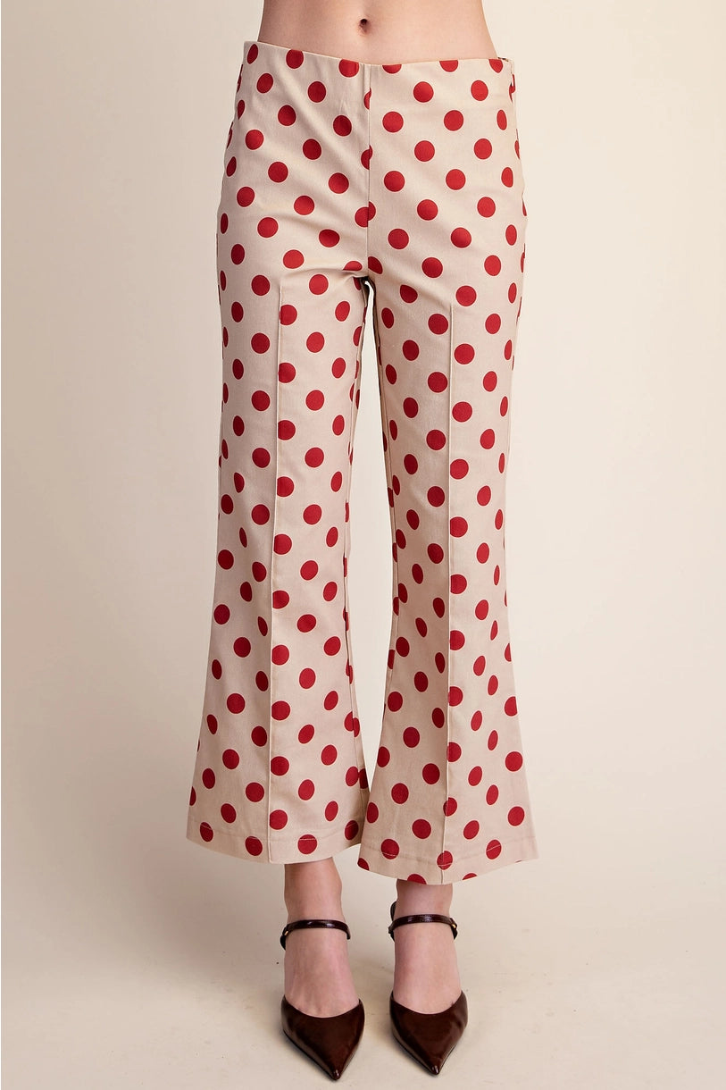 High Waist Polka Dot Flare Crop Pants