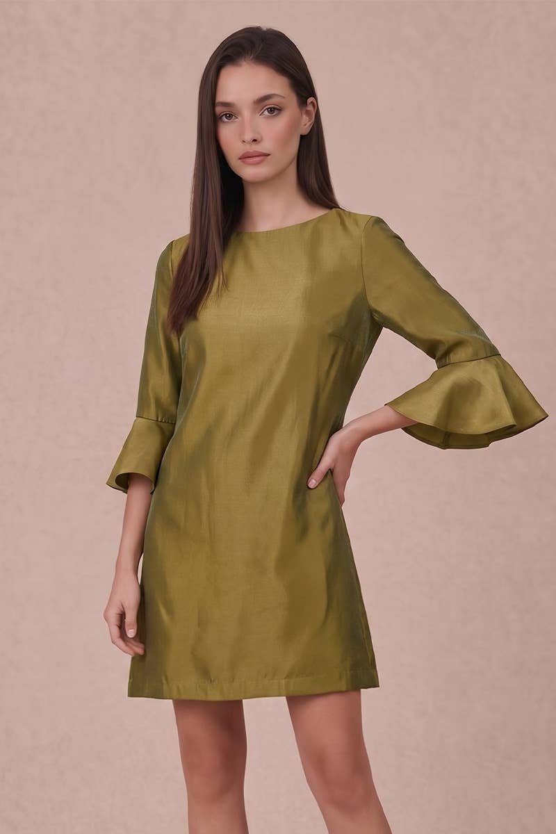 Satin Bow Sleeve Mini Dress