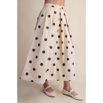 Polka Dot Pleated Midi Skirt