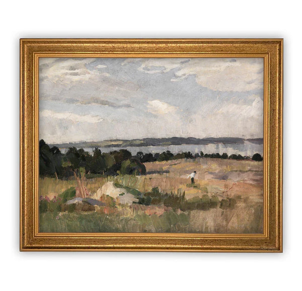 Lake House Landscape Framed Canvas
