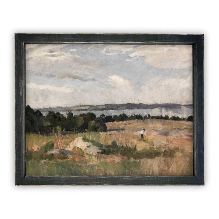 Lake House Landscape Framed Canvas