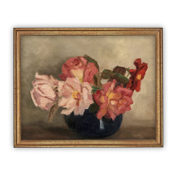 Pink Flowers Framed Canvas Art