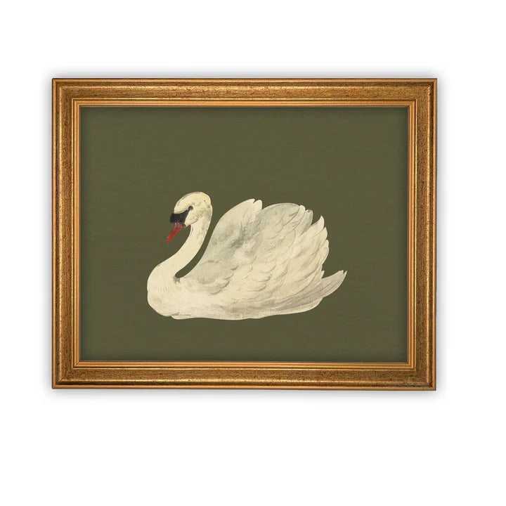 Framed Dark Green Swan Print