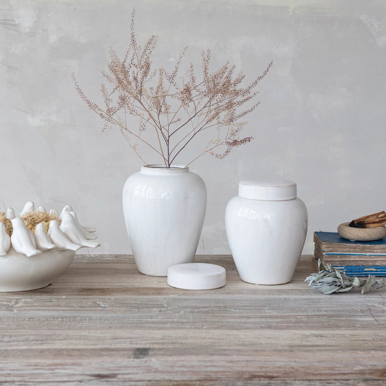 Debossed Stoneware Ginger Jar