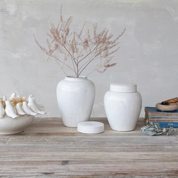 Debossed Stoneware Ginger Jar