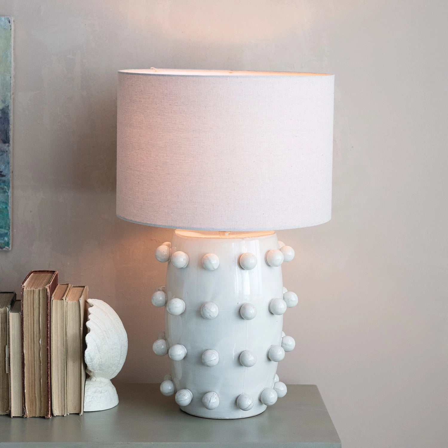 White Stoneware Lamp with Orbs