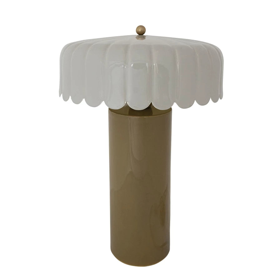 Olive Enamel Scallop Shade Lamp