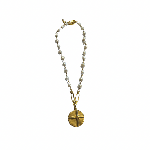 Full Pearl Cross Amulet Necklace