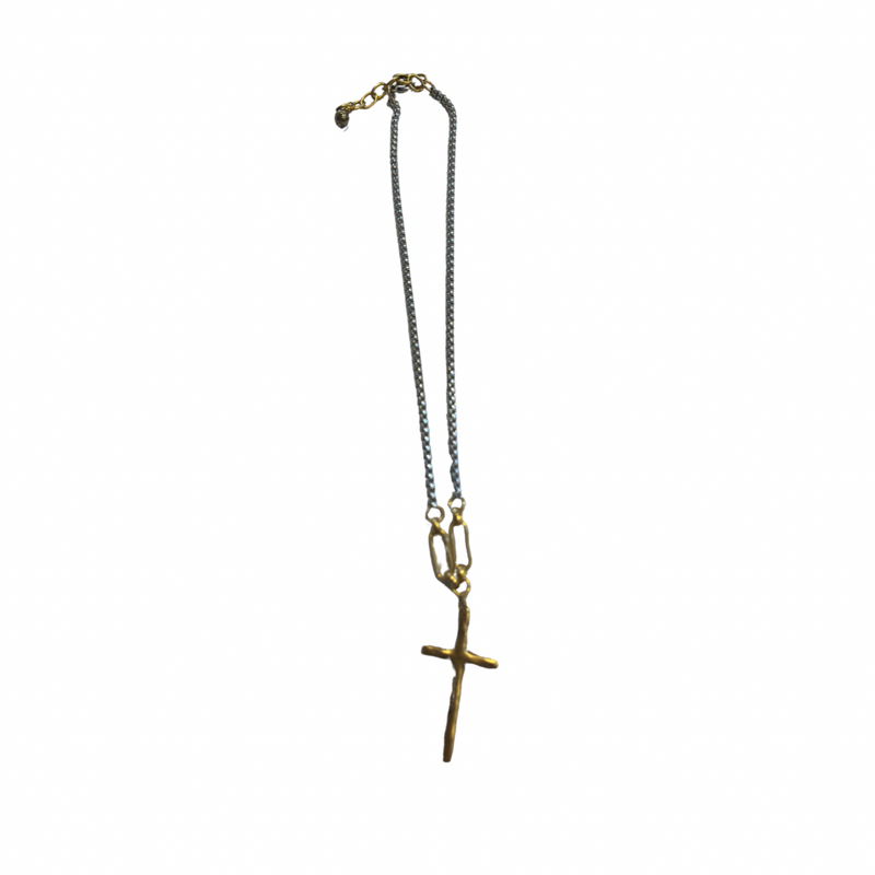 Gunmetal Long Cross Necklace