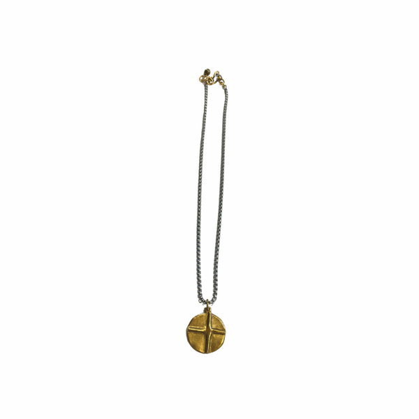 Equal Arm Gold Amulet Gunmetal Necklace