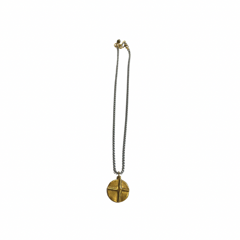 Equal Arm Gold Amulet Gunmetal Necklace