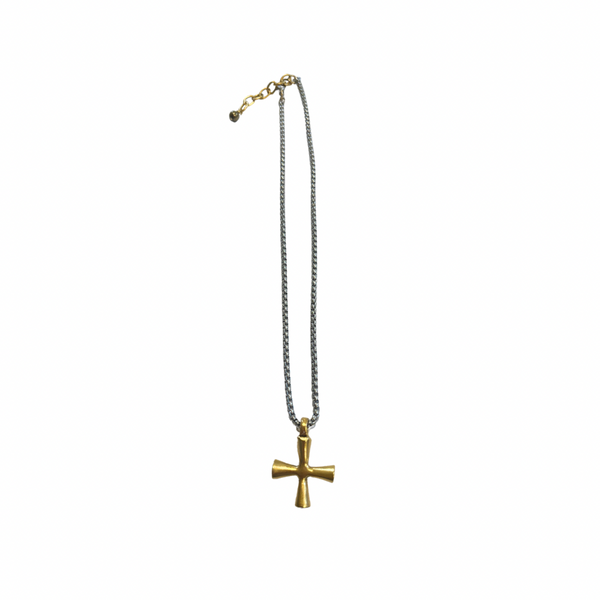 Gunmetal Gold Cross Necklace