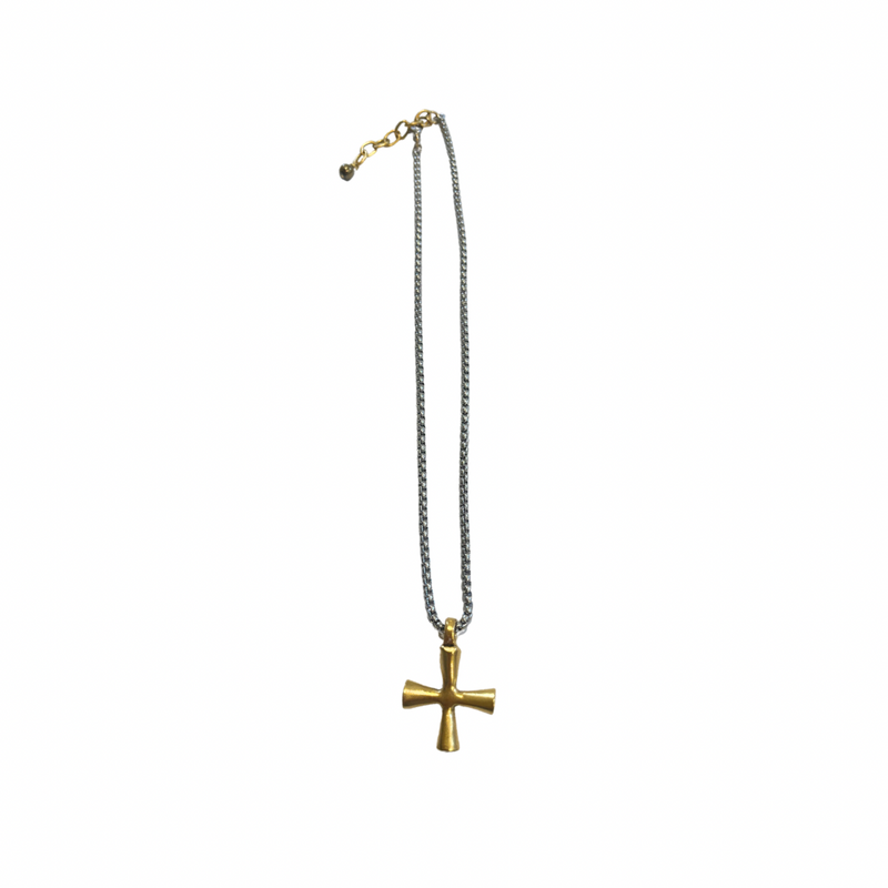 Gunmetal Gold Cross Necklace