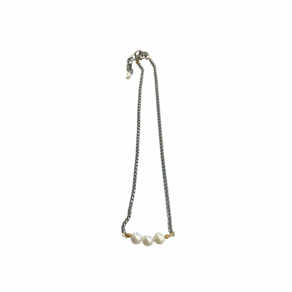 Three Pearl Gunmetal Necklace