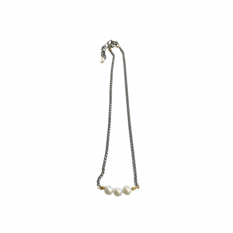 Three Pearl Gunmetal Necklace