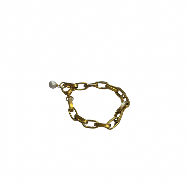 Gold Link Bracelet White Bead