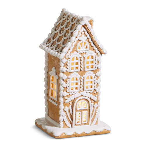 Lighted Snow Gingerbread House