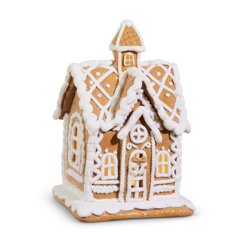 Lighted Snow Gingerbread House