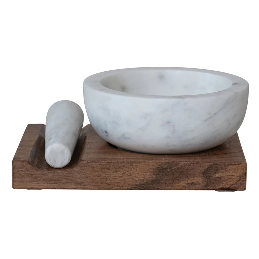 Marble and Acacia Mortar and Pestle