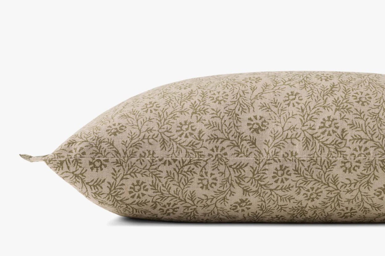 Green Floral Linen Pillow