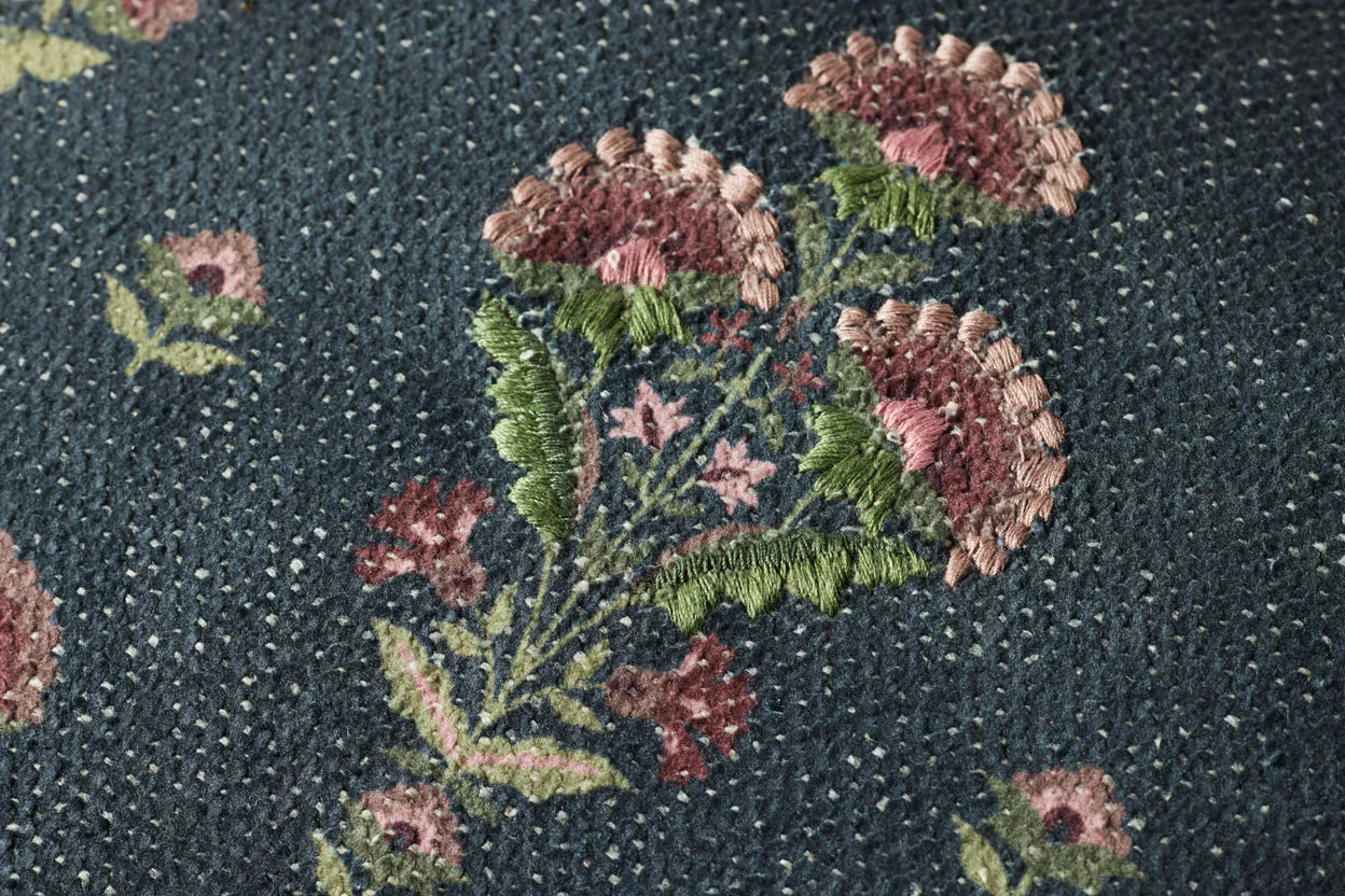 Floral Stitch Blue Pillow