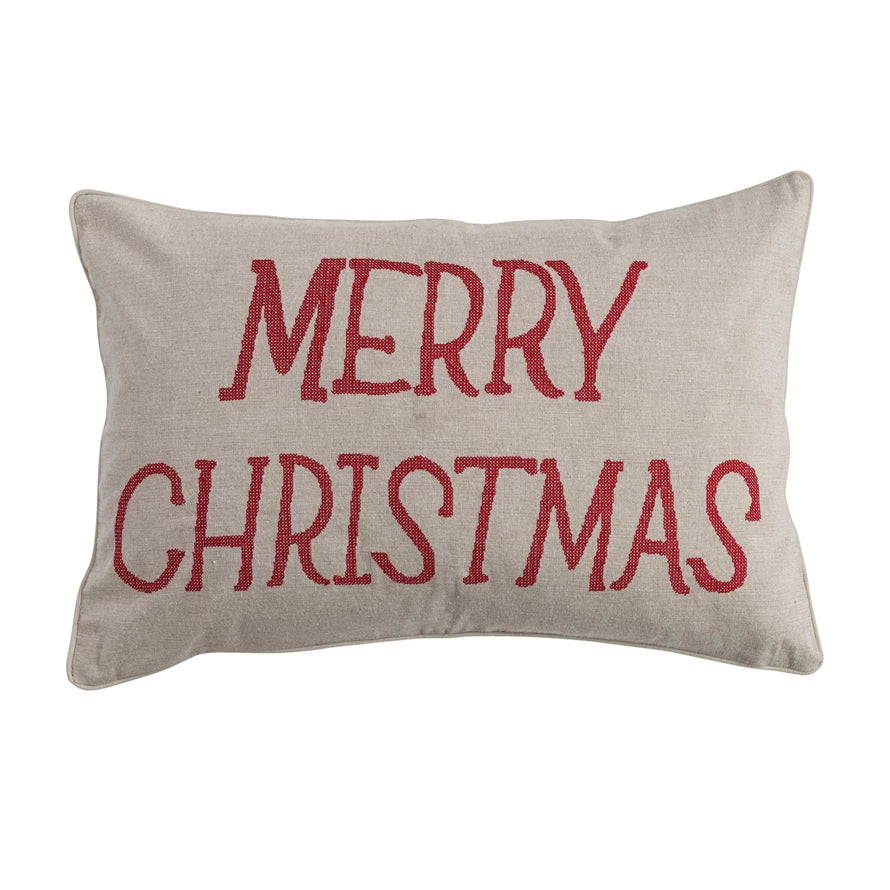 Merry Christmas Embroidered Pillow