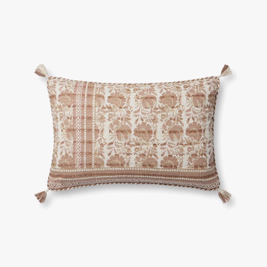Cream and Brown Pattern Tassel Pillow