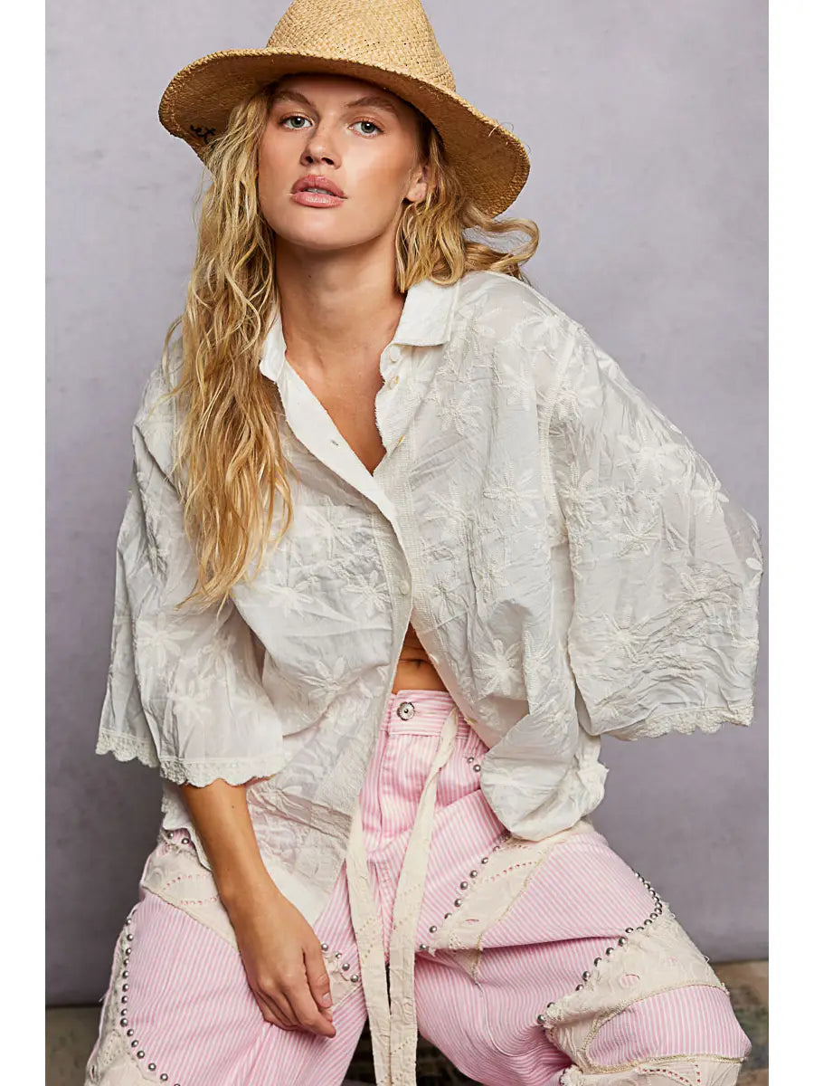 Embroidered Floral Half Sleeve Shirt