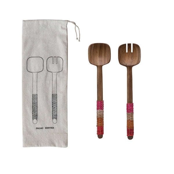 Rattan Wrapped Salad Servers