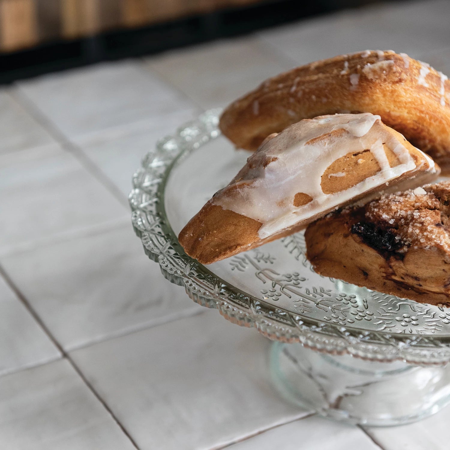 Scalloped Edge Pressed Glass Pedestal