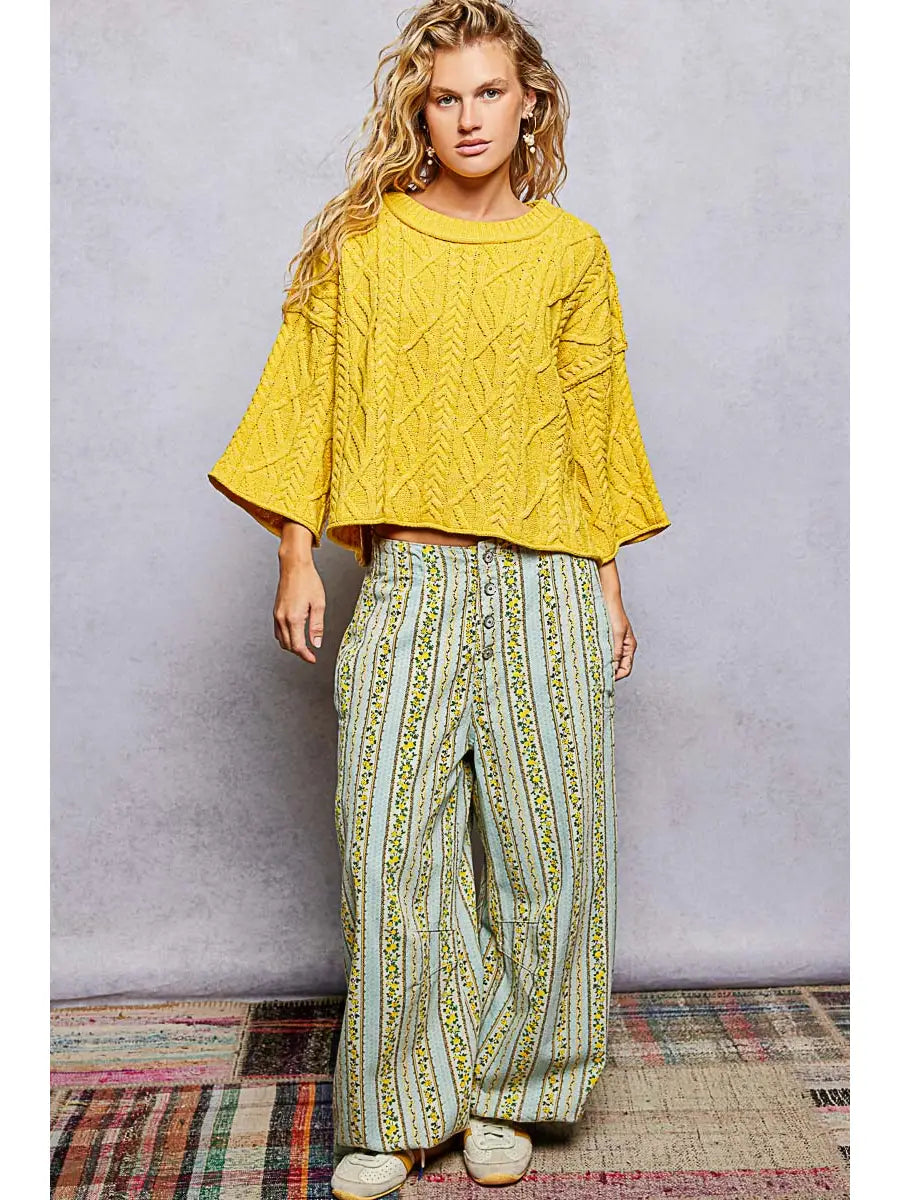Yellow Cable Knit Cropped Sweater