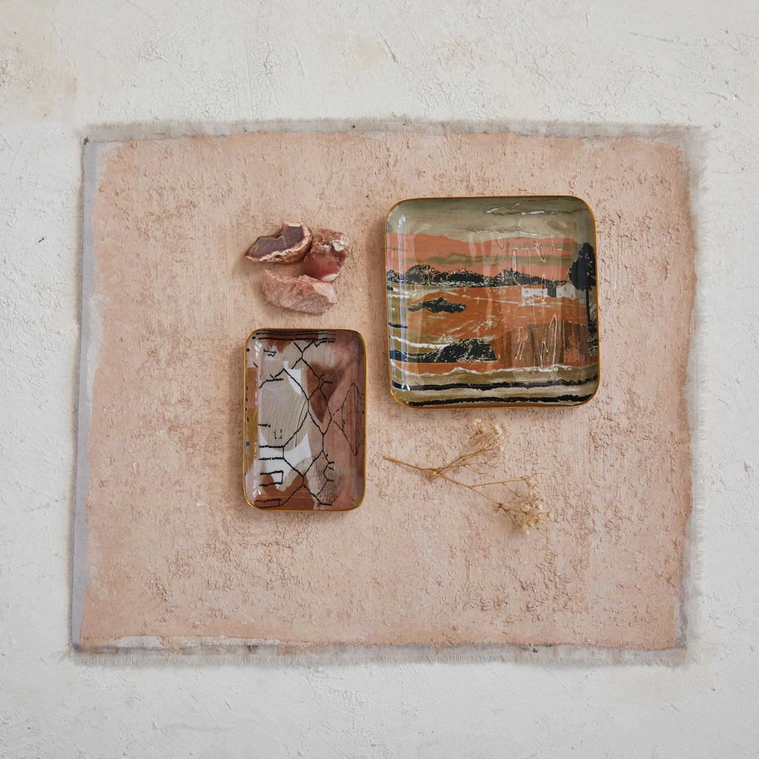 Neutral Enameled Gold Rim Tray