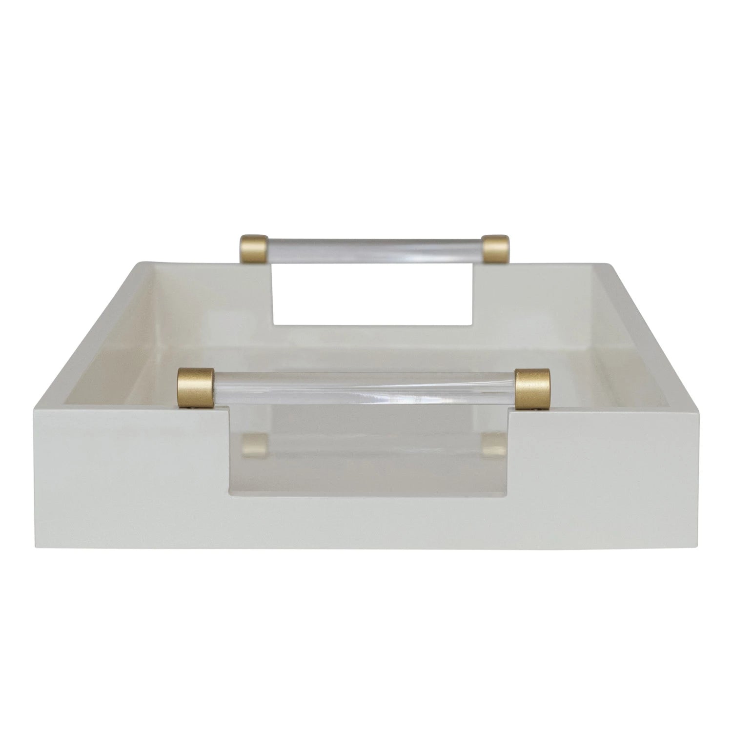 White Lacquered Tray with Acrylic Handle