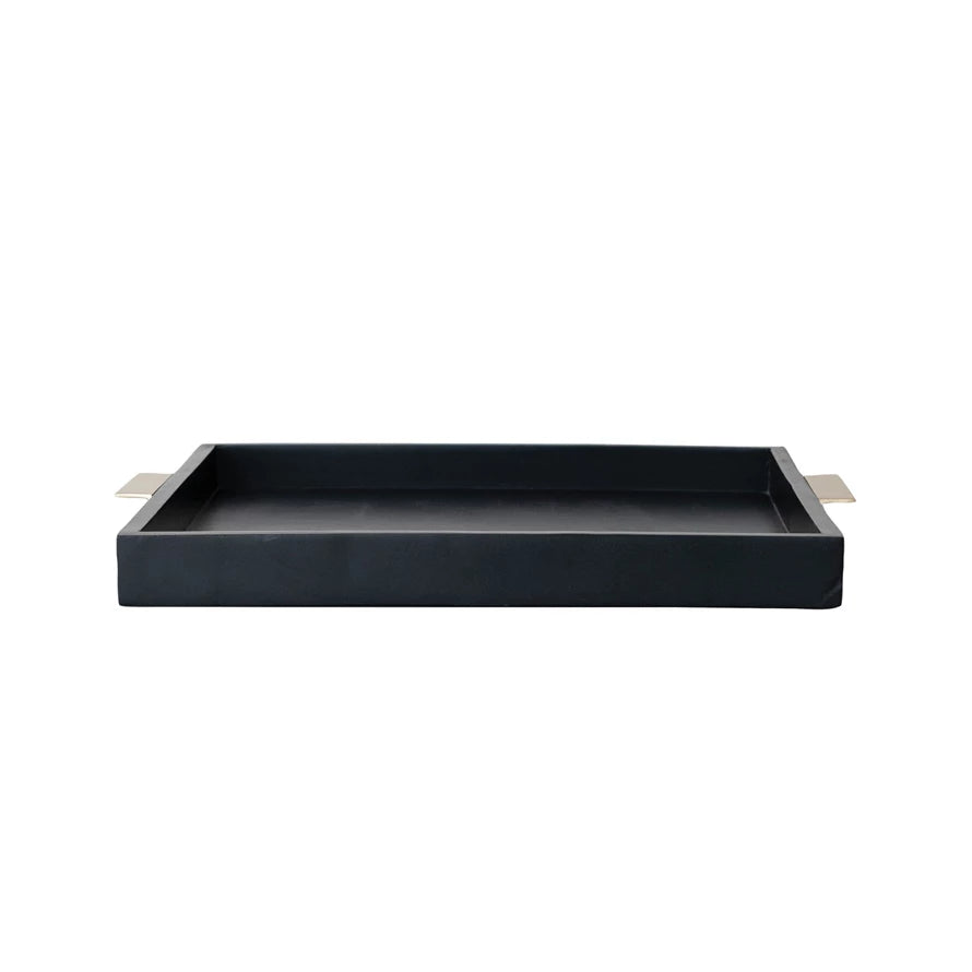 Black Mango Wood Gold Handle Tray