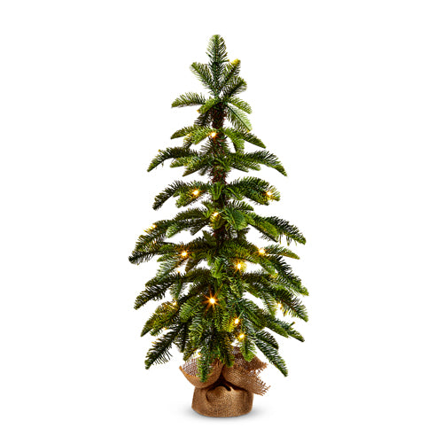 Lit Pine Tree in Burlap Bag