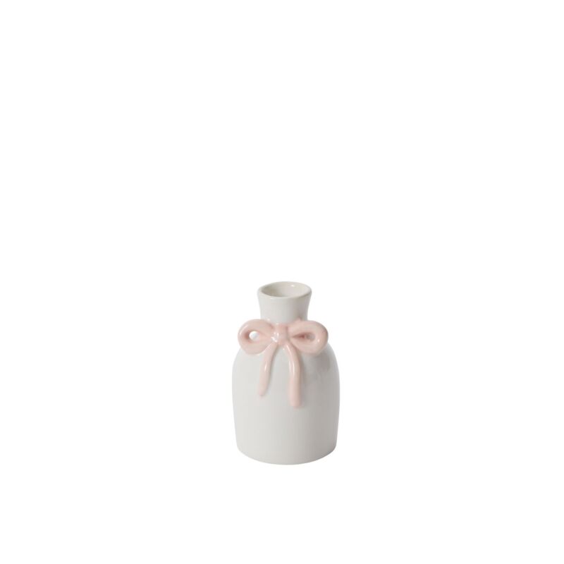 Cream Budvase with Pink Bow