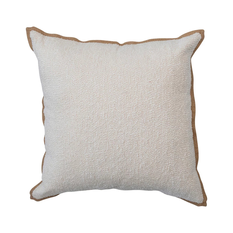 Cotton Boucle Pillow w/ Tufting & Jute Flanged Edge