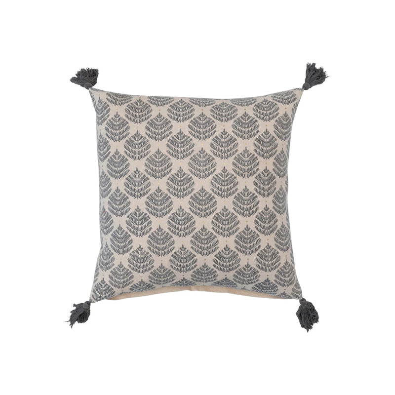 Leaf Pattern Cotton Pillow with Tassels