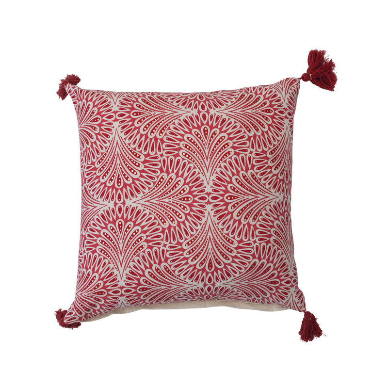 Cotton Printed Pillow with Pattern and Tassels