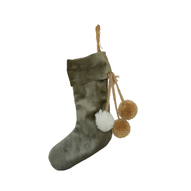 Velvet Stocking Ornament with Pom Poms