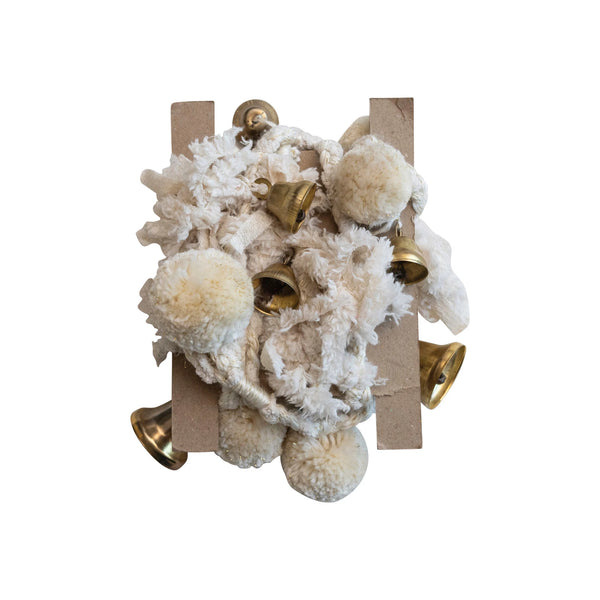 6' Cream Pom-Pom Garland with Gold Bells