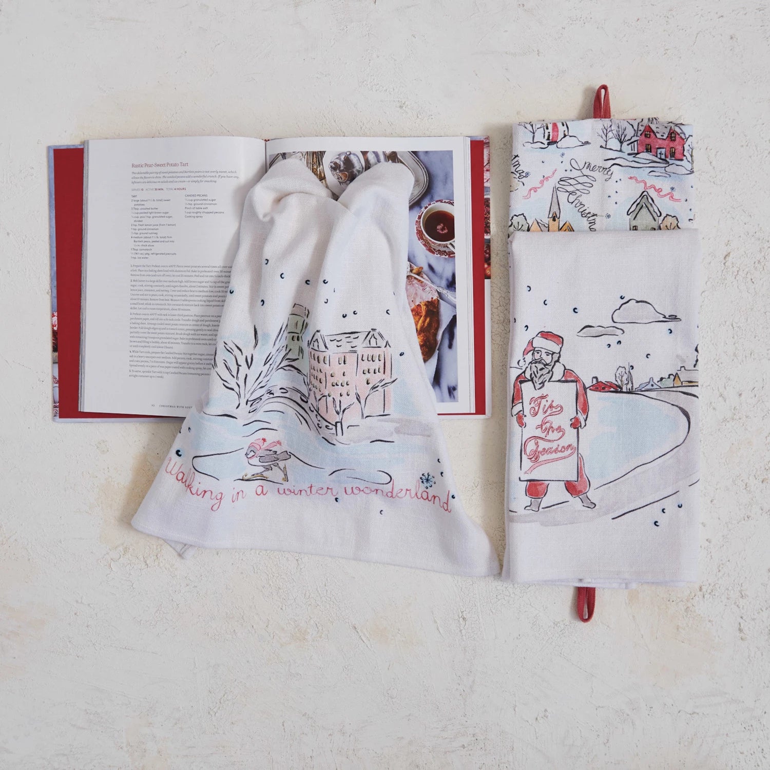 Holiday Village Scene Tea Towels
