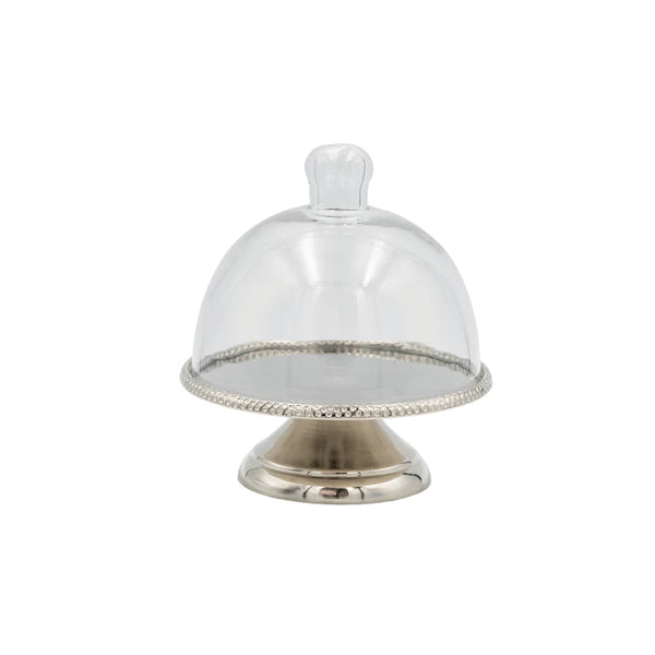 Silver Finish Pedestal with Glass Cloche