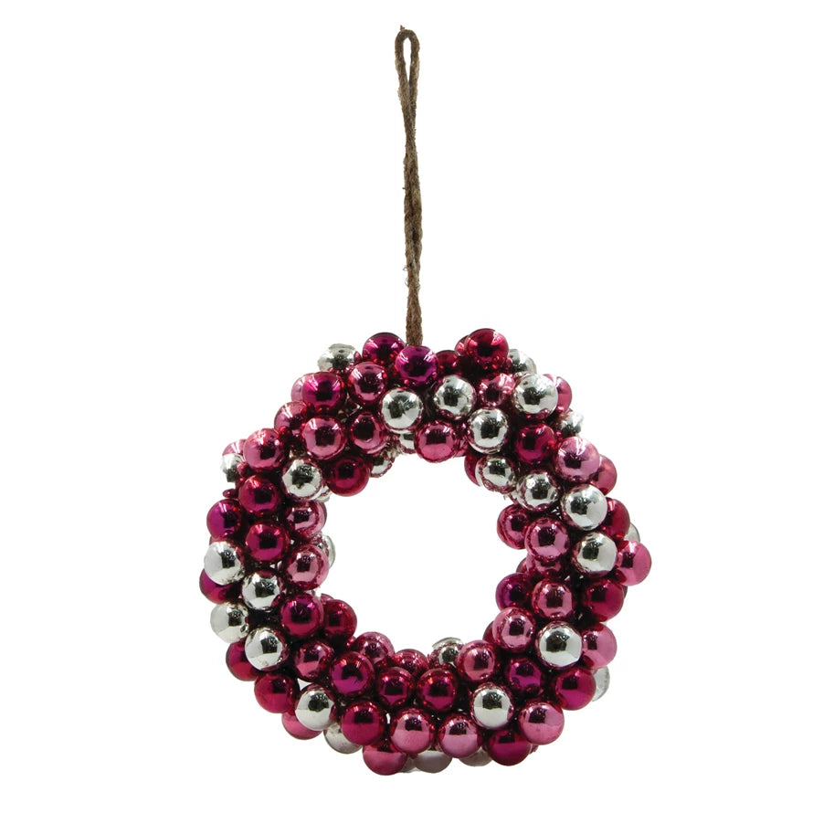 Pink and Silver Glass Ball Wreath