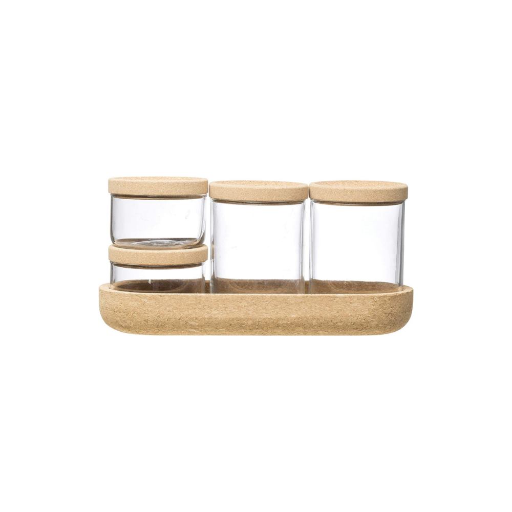 Cork Tray with Canisters