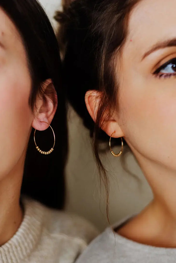 Gold Beaded Hoops