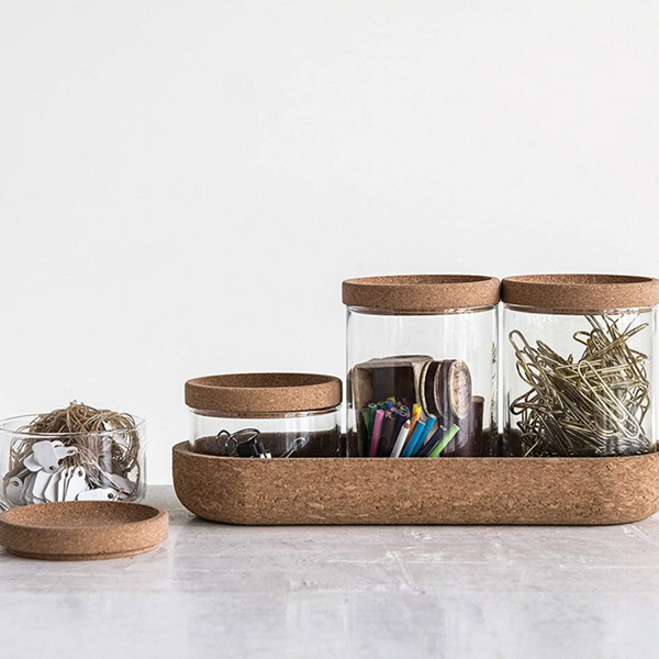 Cork Tray with Canisters