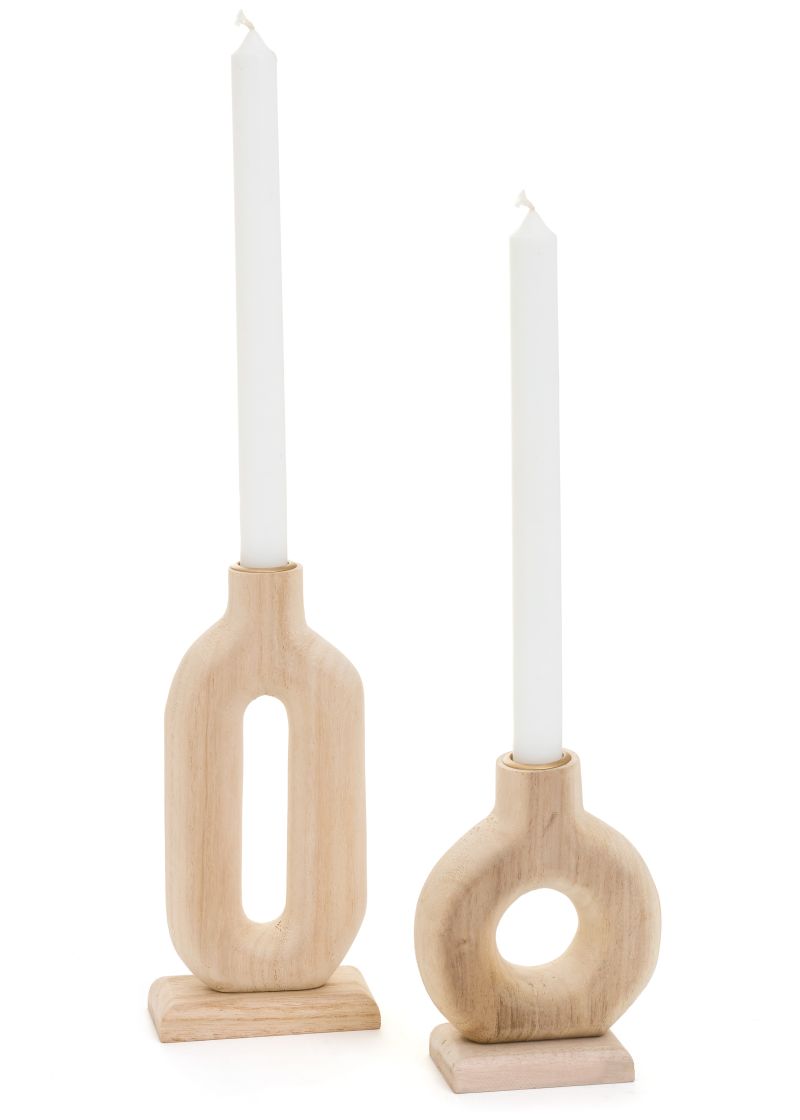 Natural Wood Oval Candle Holders