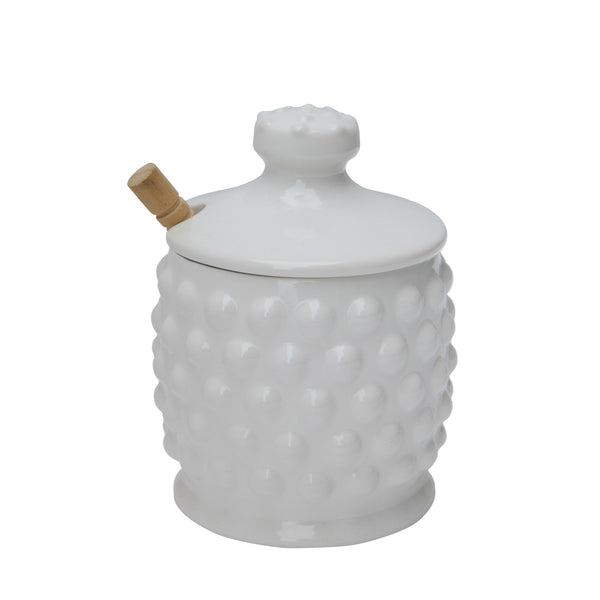 White Hobnail Honey Jar with Dipper